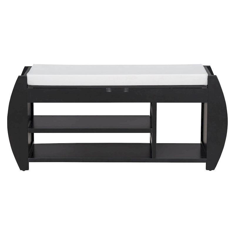 Banc de rangement pour chaussures rembourré 1 place avec côtés incurvés - Noir / Bleu marine antique / Naturel / Espresso / Blanc antique