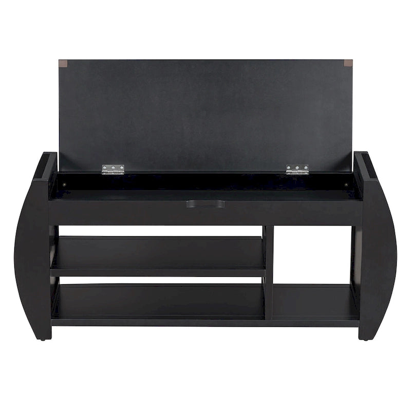 Banc de rangement pour chaussures rembourré 1 place avec côtés incurvés - Noir / Bleu marine antique / Naturel / Espresso / Blanc antique