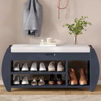 Banc de rangement pour chaussures rembourré 1 place avec côtés incurvés - Noir / Bleu marine antique / Naturel / Espresso / Blanc antique