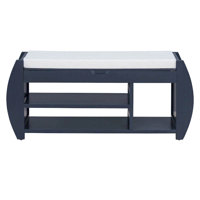 Banc de rangement pour chaussures rembourré 1 place avec côtés incurvés - Noir / Bleu marine antique / Naturel / Espresso / Blanc antique