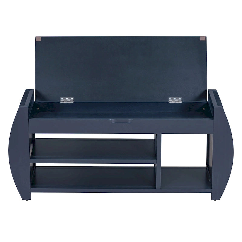 Banc de rangement pour chaussures rembourré 1 place avec côtés incurvés - Noir / Bleu marine antique / Naturel / Espresso / Blanc antique