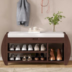 Banc de rangement pour chaussures rembourré 1 place avec côtés incurvés - Noir / Bleu marine antique / Naturel / Espresso / Blanc antique