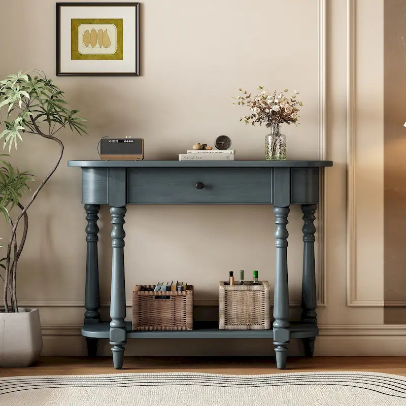 Console étroite vintage avec tiroir et étagère, 1 personne (gris/blanc/beige/bleu marine)