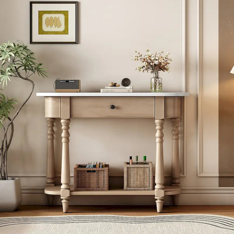 Console étroite vintage avec tiroir et étagère, 1 personne (gris/blanc/beige/bleu marine)