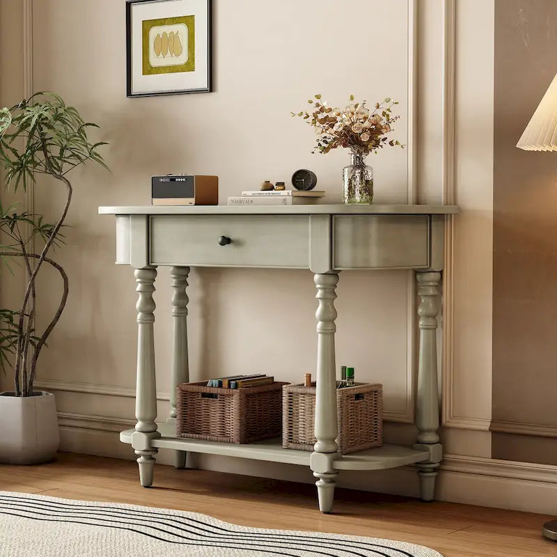 Console étroite vintage avec tiroir et étagère, 1 personne (gris/blanc/beige/bleu marine)