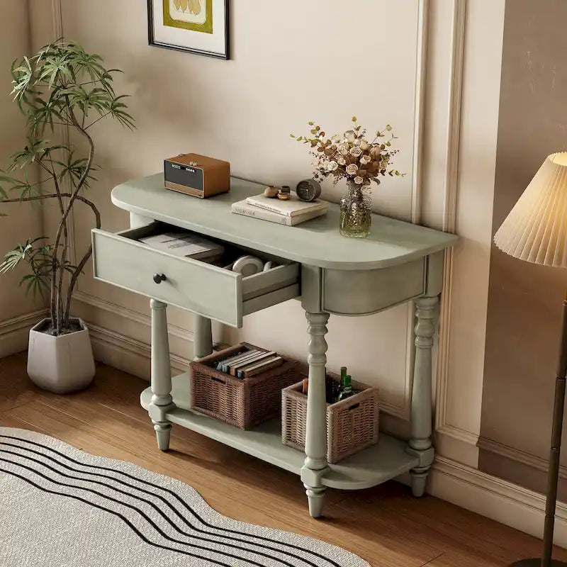 Console étroite vintage avec tiroir et étagère, 1 personne (gris/blanc/beige/bleu marine)