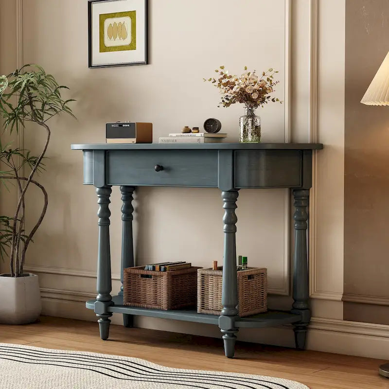 Console étroite vintage avec tiroir et étagère, 1 personne (gris/blanc/beige/bleu marine)