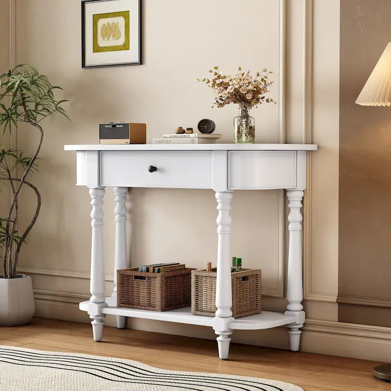 Console étroite vintage avec tiroir et étagère, 1 personne (gris/blanc/beige/bleu marine)
