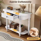 Console étroite vintage avec tiroir et étagère, 1 personne (gris/blanc/beige/bleu marine)