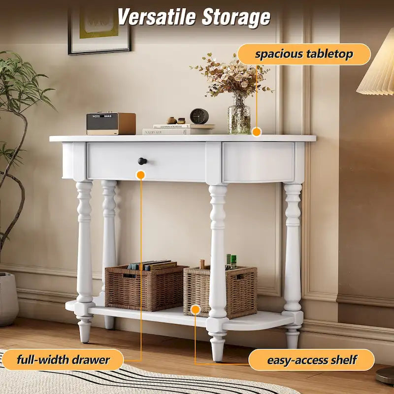 Console étroite vintage avec tiroir et étagère, 1 personne (gris/blanc/beige/bleu marine)