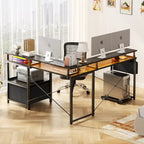 Bureau d'Angle en L pour 1 Personne, avec Prise de Courant, Ports USB, Bande LED et Rangement (Noir / Marron Rustique / Chêne Gris / Blanc)