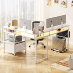Bureau d'Angle en L pour 1 Personne, avec Prise de Courant, Ports USB, Bande LED et Rangement (Noir / Marron Rustique / Chêne Gris / Blanc)