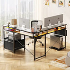 Bureau d'Angle en L pour 1 Personne, avec Prise de Courant, Ports USB, Bande LED et Rangement (Noir / Marron Rustique / Chêne Gris / Blanc)