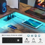 Bureau d'Angle en L pour 1 Personne, avec Prise de Courant, Ports USB, Bande LED et Rangement (Noir / Marron Rustique / Chêne Gris / Blanc)