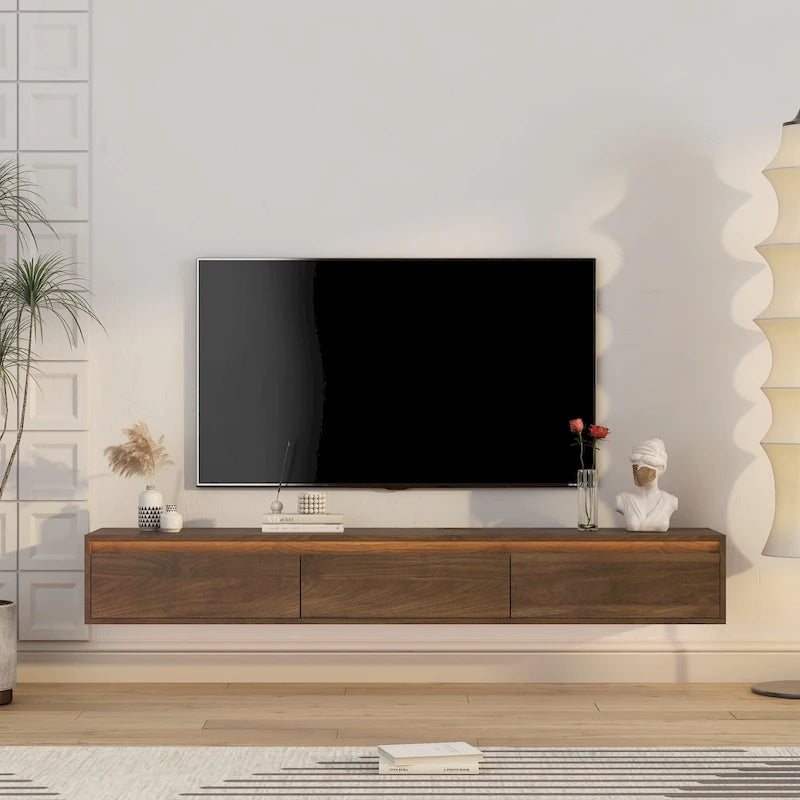 Meuble TV flottant en bois avec lumières LED et ports de charge – 1 unité