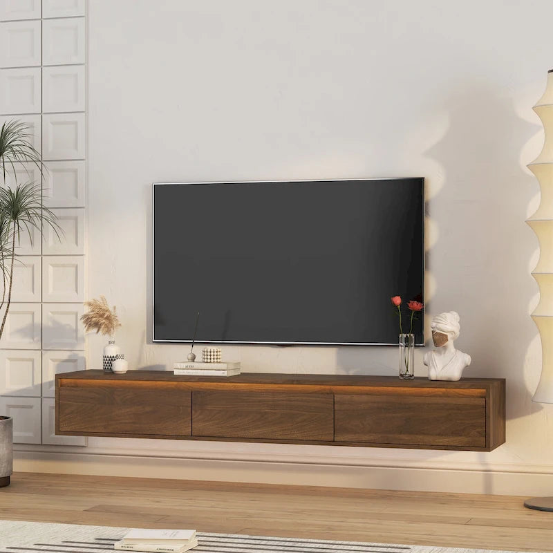Meuble TV flottant en bois avec lumières LED et ports de charge – 1 unité
