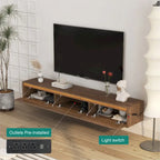 Meuble TV flottant en bois avec lumières LED et ports de charge – 1 unité