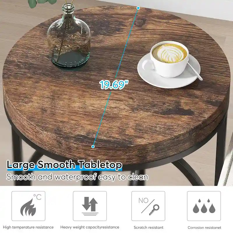 Table d'appoint ronde, blanc/doré ou marron/noir, cadre en métal, 1 ou 2 pièces