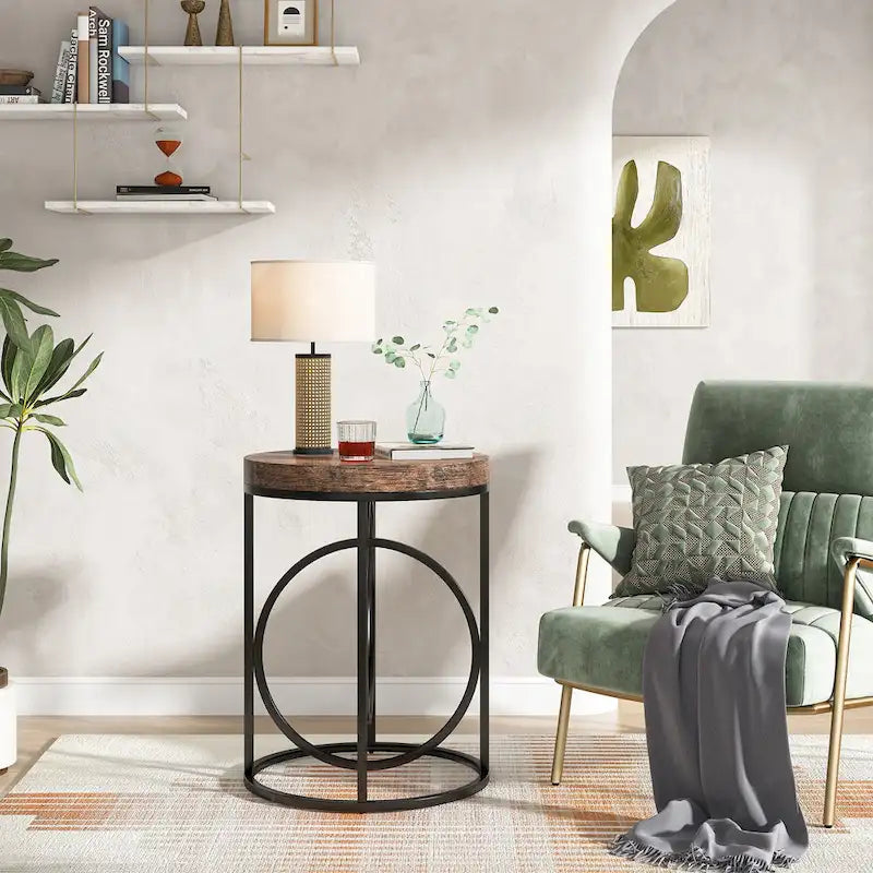 Table d'appoint ronde, blanc/doré ou marron/noir, cadre en métal, 1 ou 2 pièces