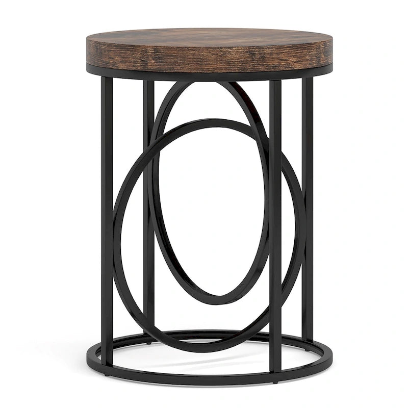 Table d'appoint ronde, blanc/doré ou marron/noir, cadre en métal, 1 ou 2 pièces