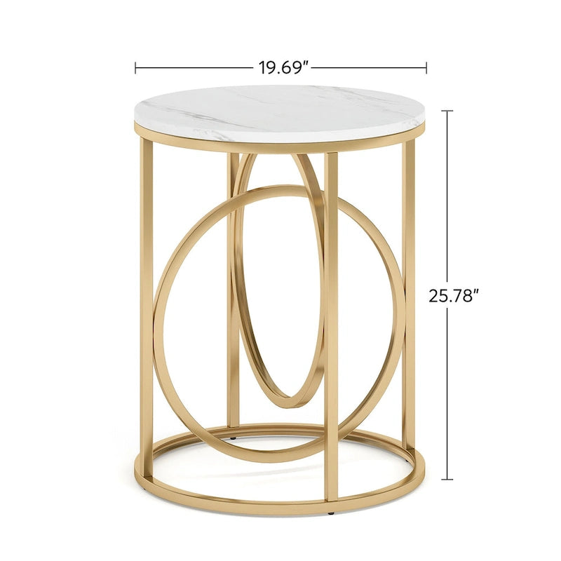 Table d'appoint ronde, blanc/doré ou marron/noir, cadre en métal, 1 ou 2 pièces