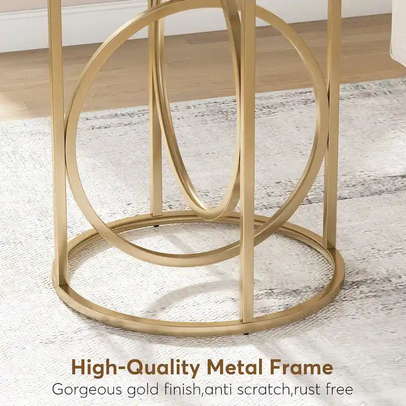 Table d'appoint ronde, blanc/doré ou marron/noir, cadre en métal, 1 ou 2 pièces