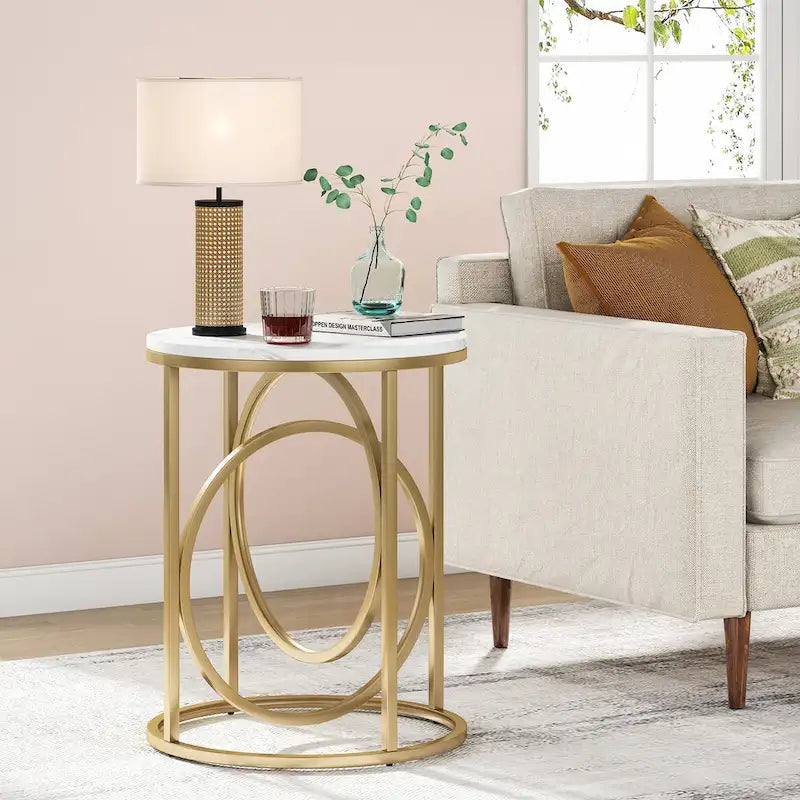 Table d'appoint ronde, blanc/doré ou marron/noir, cadre en métal, 1 ou 2 pièces