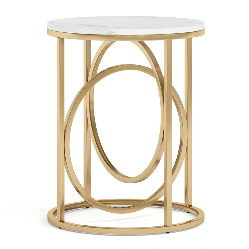 Table d'appoint ronde, blanc/doré ou marron/noir, cadre en métal, 1 ou 2 pièces