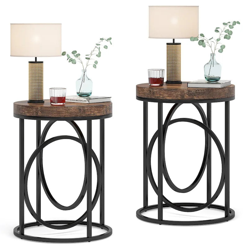 Table d'appoint ronde, blanc/doré ou marron/noir, cadre en métal, 1 ou 2 pièces