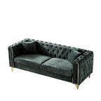 Canapé 3 places Chesterfield en chenille verte avec pieds en métal