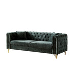 Canapé 3 places Chesterfield en chenille verte avec pieds en métal