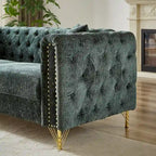 Canapé 3 places Chesterfield en chenille verte avec pieds en métal