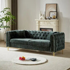 Canapé 3 places Chesterfield en chenille verte avec pieds en métal