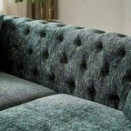 Canapé 3 places Chesterfield en chenille verte avec pieds en métal