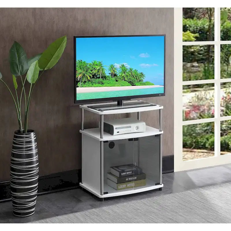 Meuble TV 26" avec armoire en verre, simple, noir/blanc/cerise/gris/bouleau