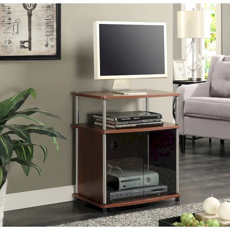 Meuble TV 26" avec armoire en verre, simple, noir/blanc/cerise/gris/bouleau