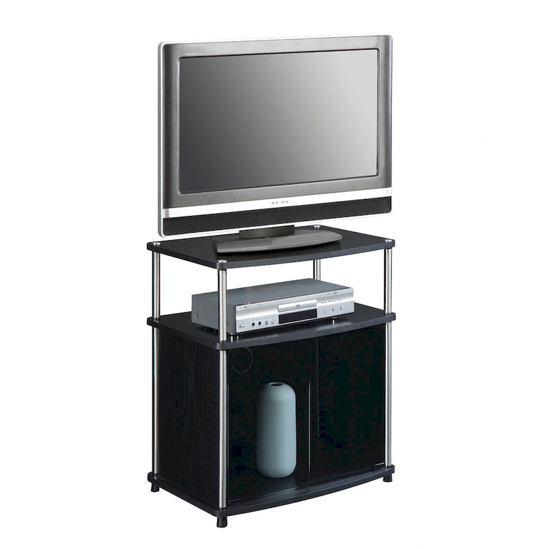 Meuble TV 26" avec armoire en verre, simple, noir/blanc/cerise/gris/bouleau