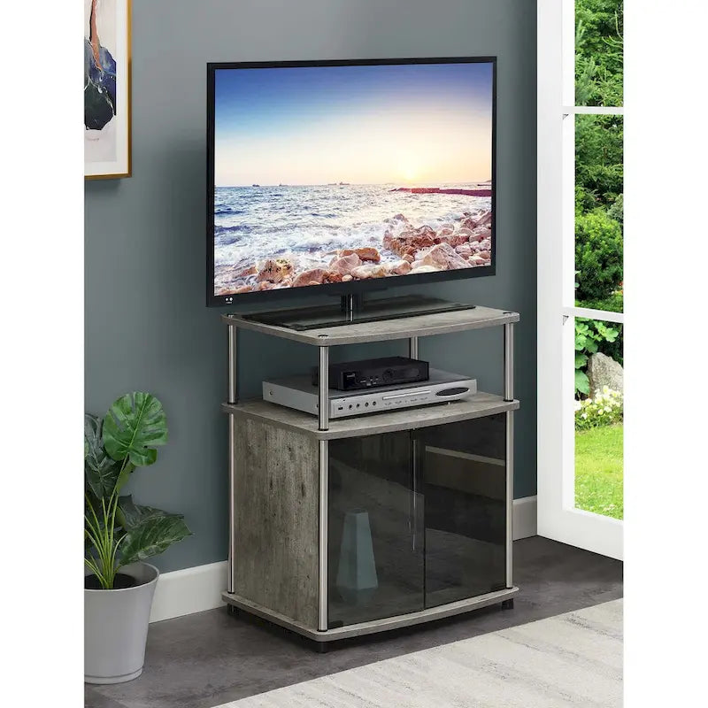 Meuble TV 26" avec armoire en verre, simple, noir/blanc/cerise/gris/bouleau