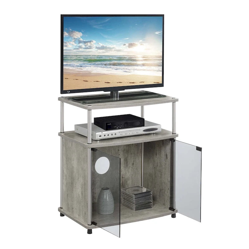 Meuble TV 26" avec armoire en verre, simple, noir/blanc/cerise/gris/bouleau