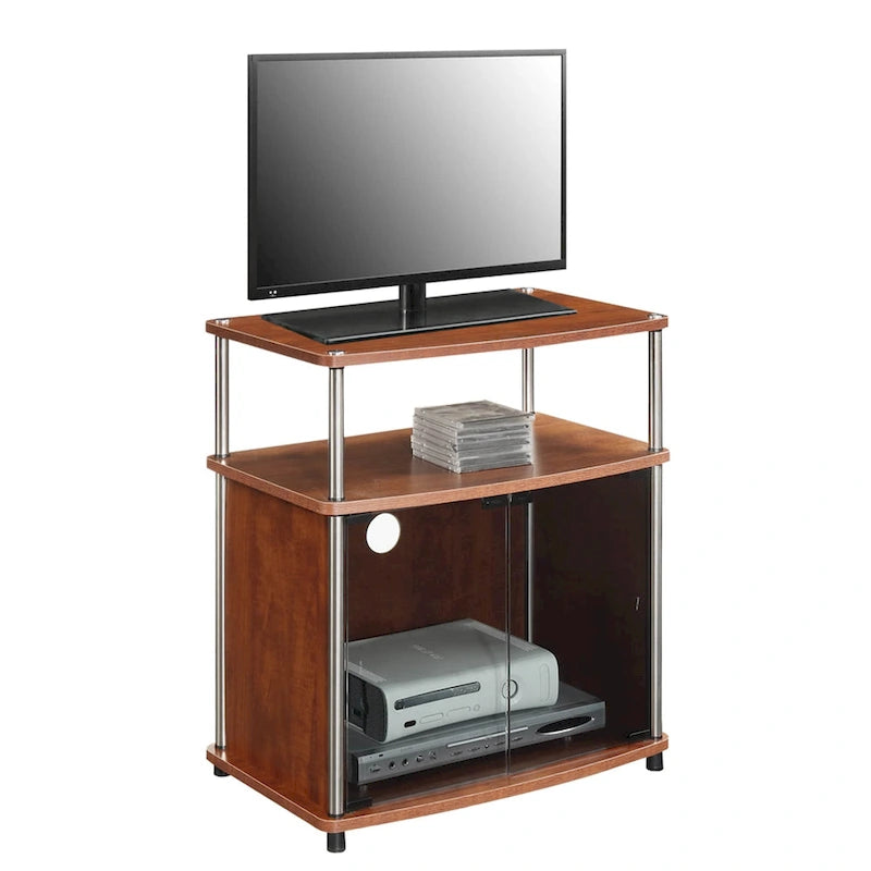 Meuble TV 26" avec armoire en verre, simple, noir/blanc/cerise/gris/bouleau