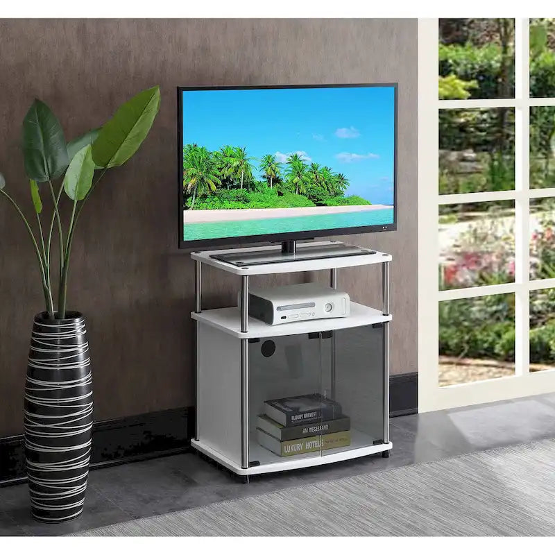 Meuble TV 26" avec armoire en verre, simple, noir/blanc/cerise/gris/bouleau