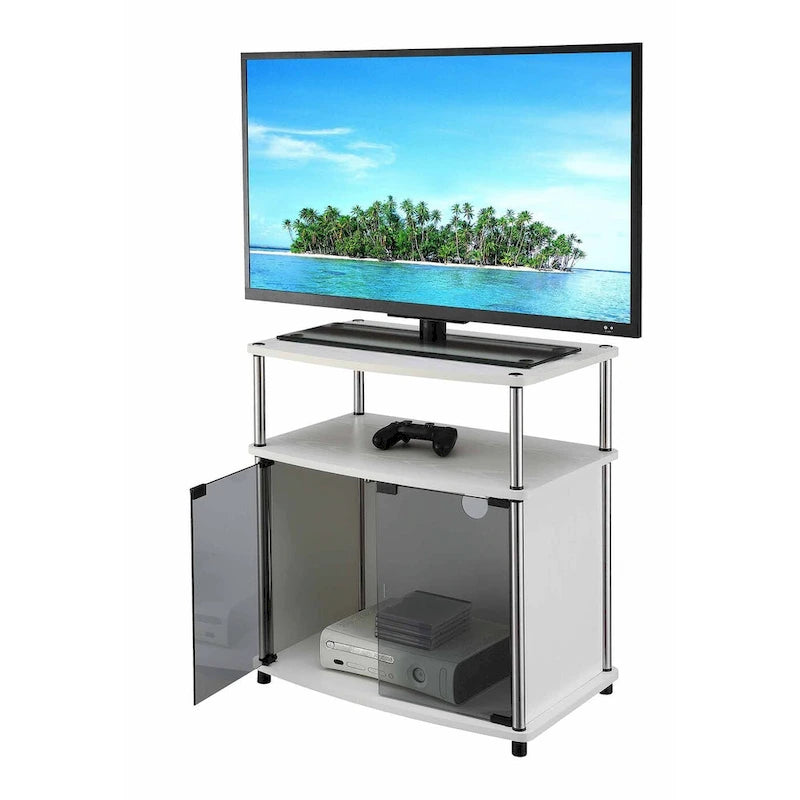 Meuble TV 26" avec armoire en verre, simple, noir/blanc/cerise/gris/bouleau