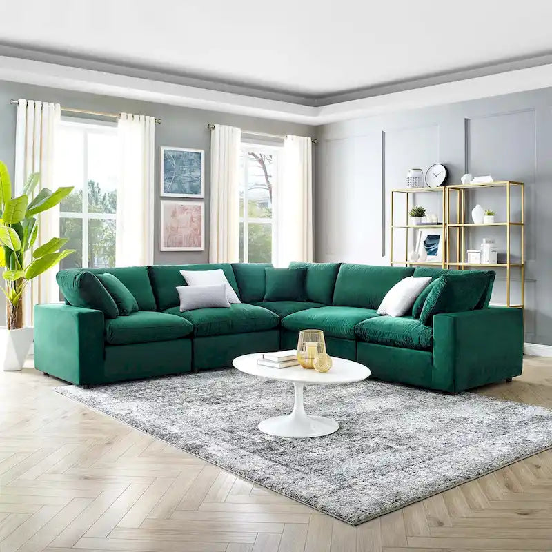 Canapé d'angle moderne en velours multicolore 5 places, 5 personnes