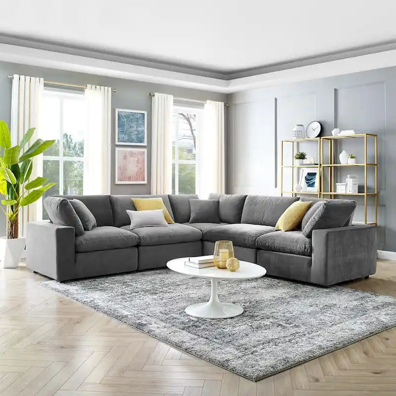 Canapé d'angle moderne en velours multicolore 5 places, 5 personnes