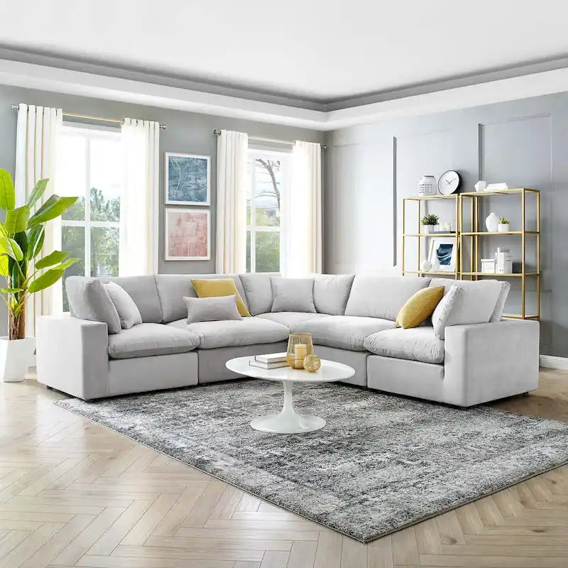 Canapé d'angle moderne en velours multicolore 5 places, 5 personnes