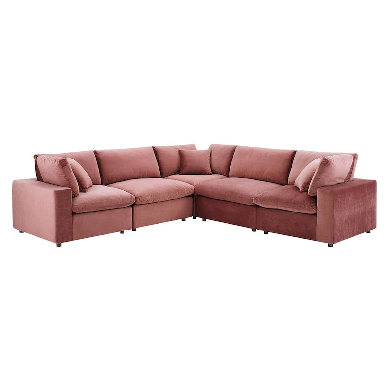 Canapé d'angle moderne en velours multicolore 5 places, 5 personnes