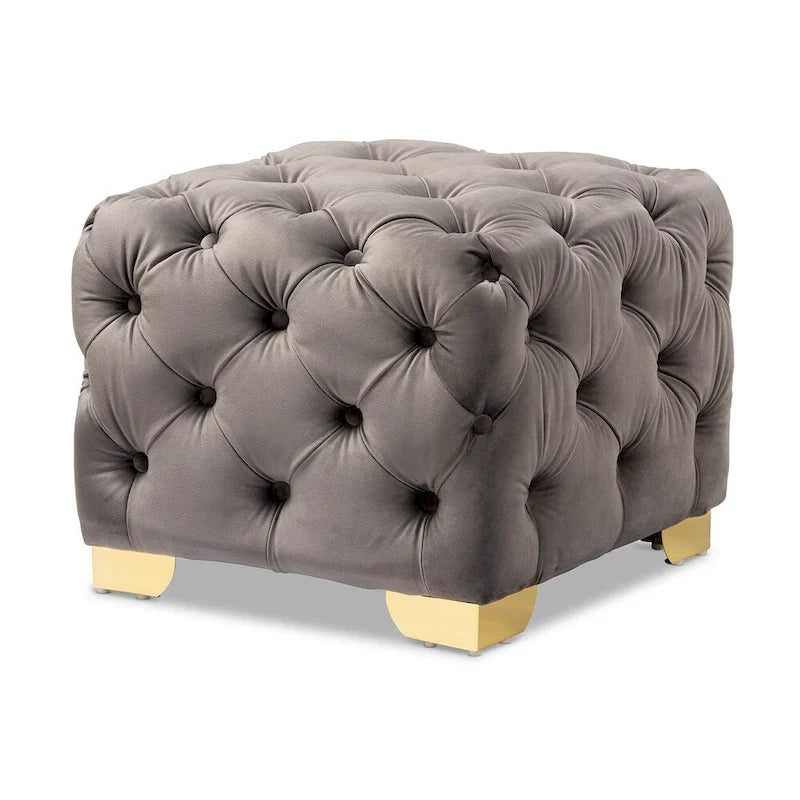 Repose-pieds glamour en velours – Siège simple - Bourgogne / Rose / Beige / Bleu / Gris