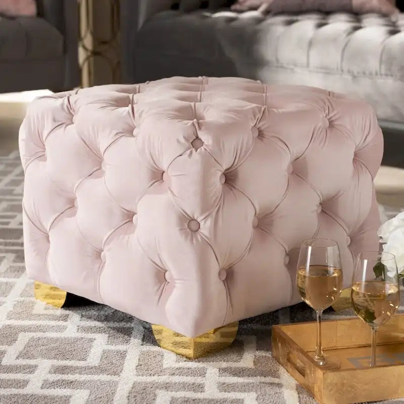 Repose-pieds glamour en velours – Siège simple - Bourgogne / Rose / Beige / Bleu / Gris