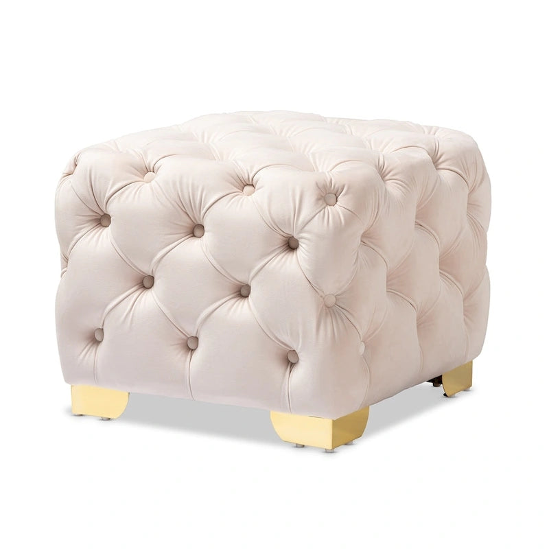 Repose-pieds glamour en velours – Siège simple - Bourgogne / Rose / Beige / Bleu / Gris
