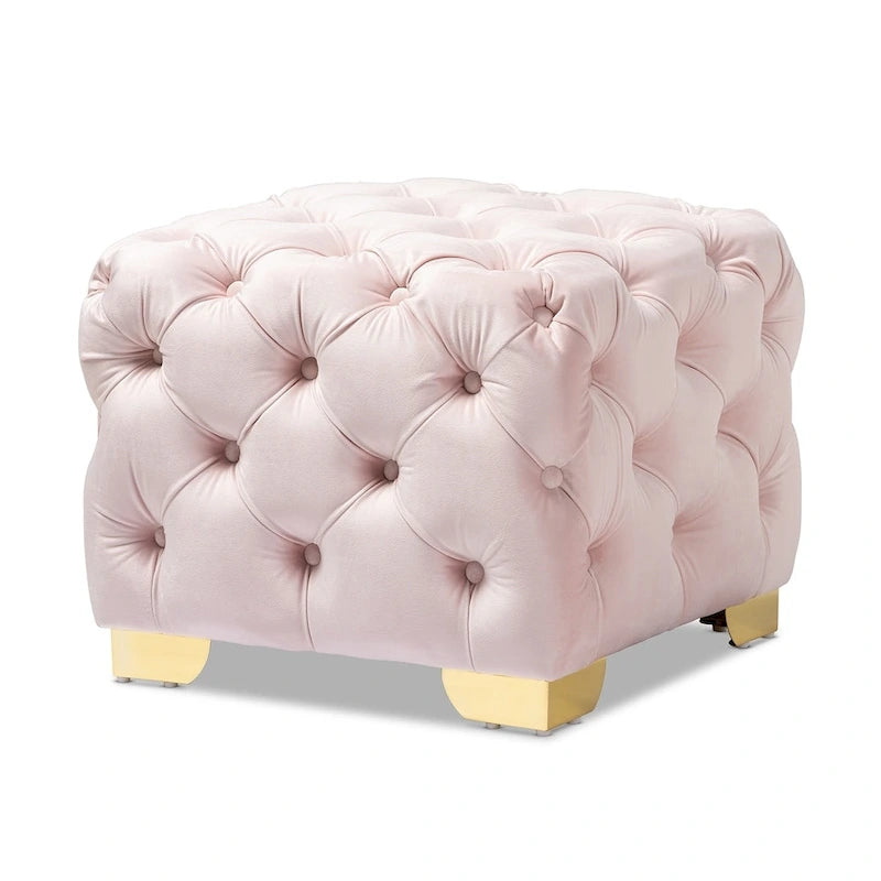 Repose-pieds glamour en velours – Siège simple - Bourgogne / Rose / Beige / Bleu / Gris